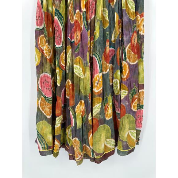 Vintage 90’s Fruit Print Maxi Skirt Cotton Drawstring Watermelon Citrus Midi - Picture 4 of 9